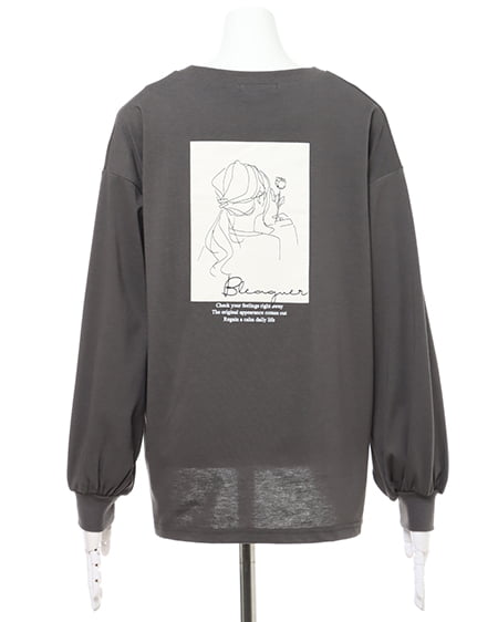 INGNI(イング) Back線画プリントロングTシャツ チャコールグレー