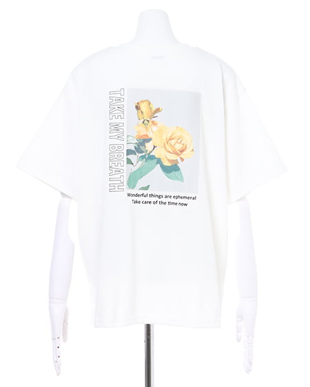 BackフラワーフォトプリントTシャツ