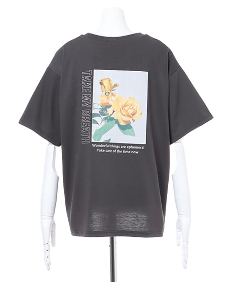 BackフラワーフォトプリントTシャツ