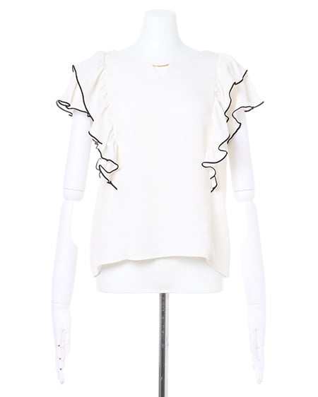 INGNI（イング） 配色フリルピン付トロミ／ブラウス ｵﾌﾎﾜｲﾄ