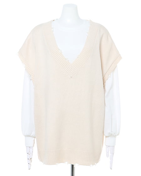 INGNI(イング) 【セットアップ】ダメージ加工ベストTシャツSET アイボリー