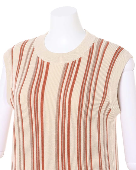 INGNI（イング） ストライプノースリニット ｱｲﾎﾞﾘｰ/ｵﾚﾝｼﾞ