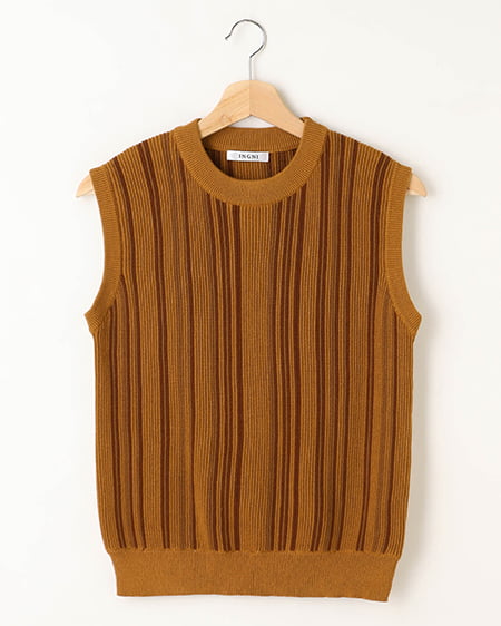 INGNI(イング) ストライプノースリニット ﾓｶ/ﾌﾞﾗｳﾝ