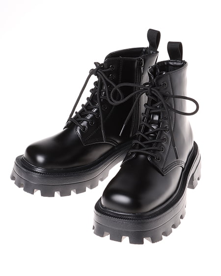 INGNI(イング) スクエアトゥレースUPブーツ/トラックソールブーツ クロ