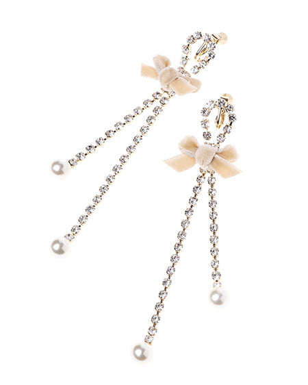 INGNI(イング) リボンロングピアス ﾍﾞｰｼﾞｭ