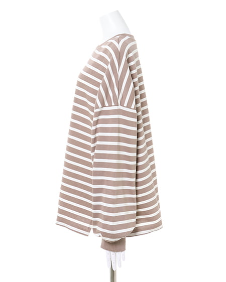 INGNI（イング） ボリュームスリーブボーダーTシャツ ﾓｶ/ｵﾌﾎﾜｲﾄ