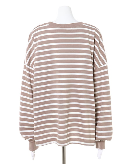 INGNI（イング） ボリュームスリーブボーダーTシャツ ﾓｶ/ｵﾌﾎﾜｲﾄ