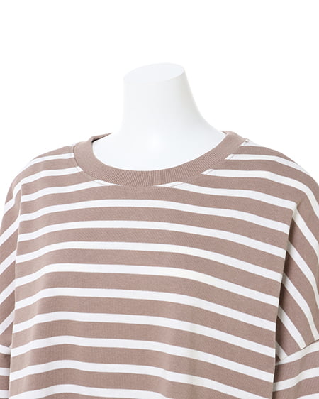 INGNI（イング） ボリュームスリーブボーダーTシャツ ﾓｶ/ｵﾌﾎﾜｲﾄ