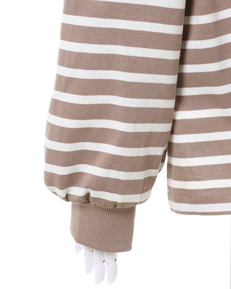 INGNI（イング） ボリュームスリーブボーダーTシャツ ﾓｶ/ｵﾌﾎﾜｲﾄ