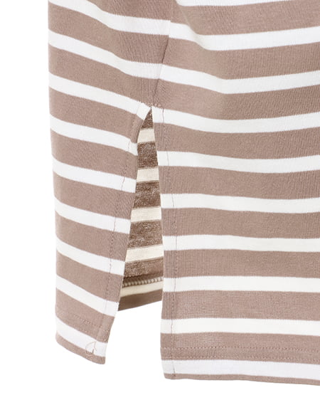 INGNI（イング） ボリュームスリーブボーダーTシャツ ﾓｶ/ｵﾌﾎﾜｲﾄ