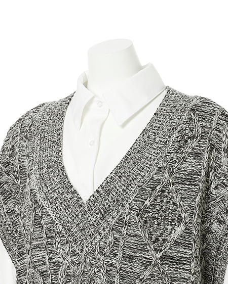 INGNI（イング） Vネックケーブルベスト＋シャツ SET ｸﾞﾚｰ/ﾓｸ