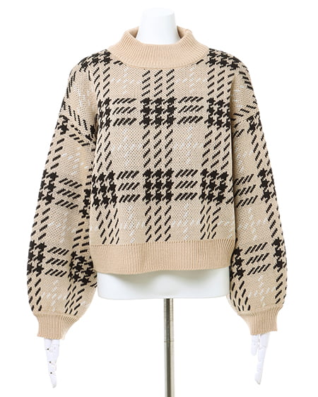 INGNI（イング） BIGチェックモックネックニット ﾍﾞｰｼﾞｭ