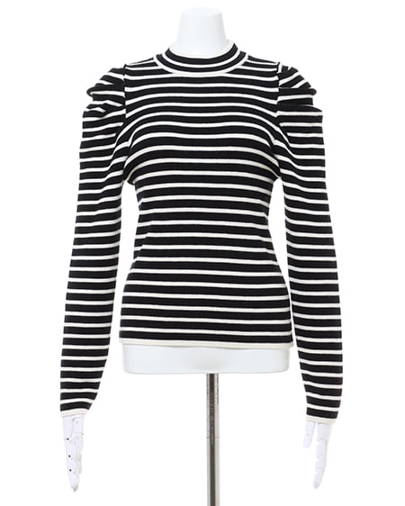 INGNI(イング) ハイネックパワショルリブニット アイボリー/クロ