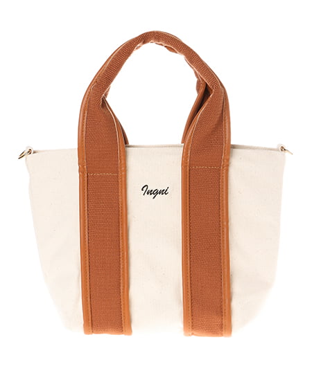 INGNI(イング) 2WAYキャンバス×合皮コンビトートバッグ キャメル