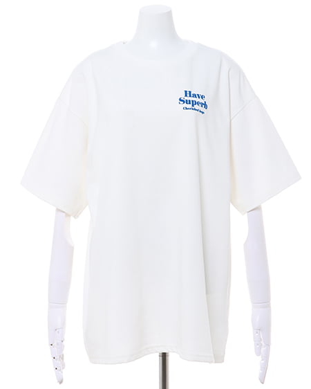 INGNI(イング) Back4段ロゴTシャツ オフホワイト/ブルー