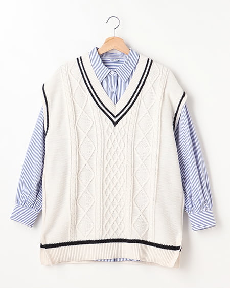 コーディネート チルデンVネックニットベストSET,【ZIP!紹介商品