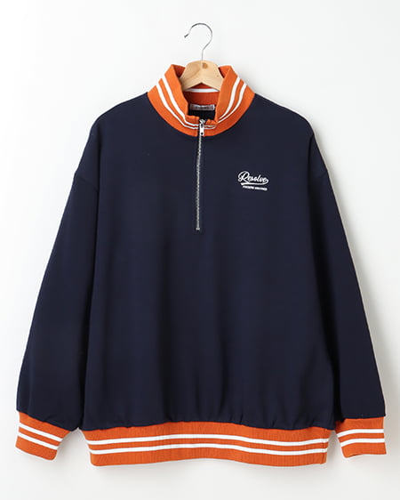 配色ライン入りハーフZIPスウェットトップス