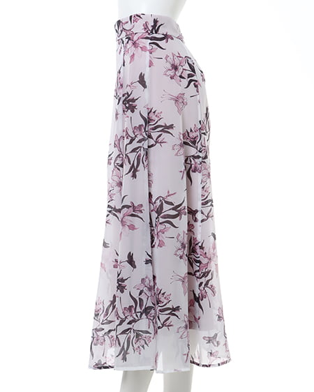 INGNI(イング) 花柄オーガンジーフレアスカート オフホワイト/ピンク