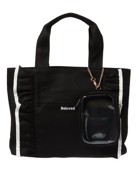 INGNI(イング) クリアポーチ付き/キャンバスフリルトート クロ/シロ