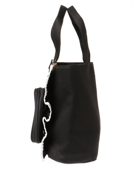 INGNI(イング) クリアポーチ付き/キャンバスフリルトート クロ/シロ