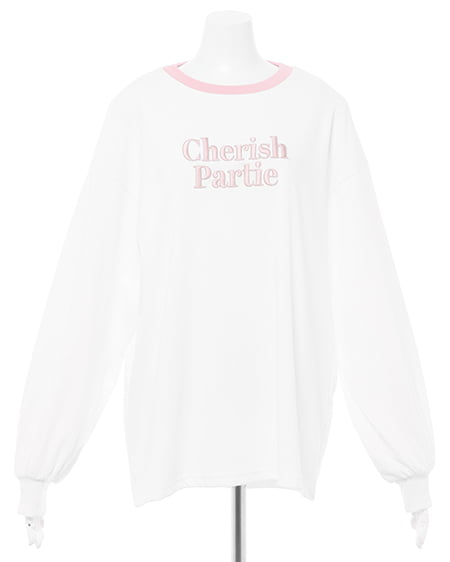 INGNI(イング) 刺しゅうロゴリンガーロングTシャツ オフホワイト/ピンク