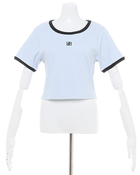 INGNI（イング） 胸刺繍ロゴリンガーリブTシャツ ﾗｲﾄﾌﾞﾙｰ