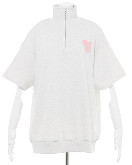 INGNI(イング) ハーフZIP BACKハートロゴミニスウェット半袖チュニック オートミール/ピンク