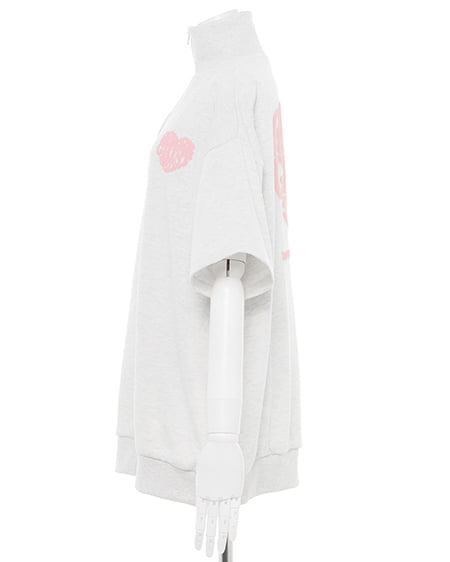 INGNI(イング) ハーフZIP BACKハートロゴミニスウェット半袖チュニック オートミール/ピンク