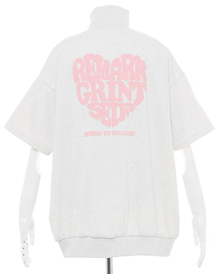 INGNI(イング) ハーフZIP BACKハートロゴミニスウェット半袖チュニック オートミール/ピンク