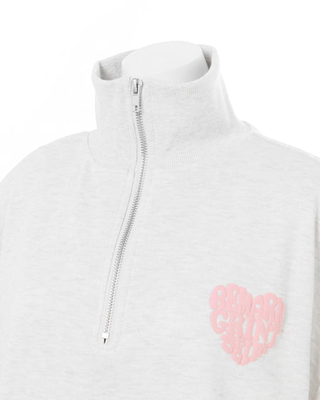 INGNI(イング) ハーフZIP BACKハートロゴミニスウェット半袖チュニック オートミール/ピンク