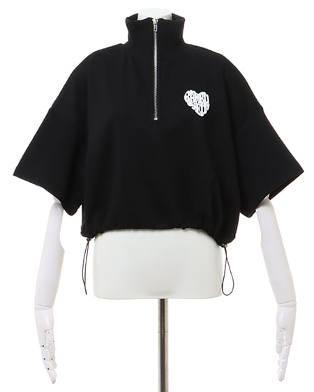 INGNI（イング） ハーフZIP胸ロゴ／裾ドローコードショート丈トップス ｸﾛ