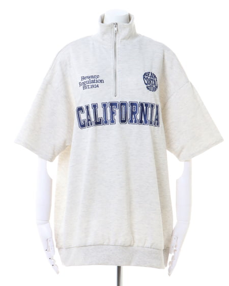 INGNI(イング) ハーフZIPカレッジロゴミニスウェット半袖チュニック オートミール/コン