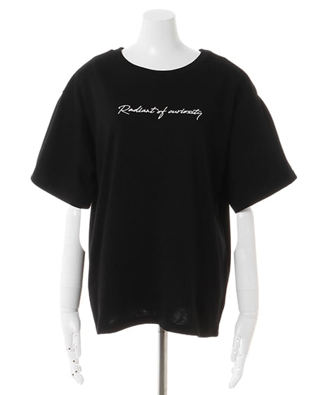 INGNI（イング） シンプル刺しゅうロゴTシャツ ｸﾛ/ｵﾌﾎﾜｲﾄ