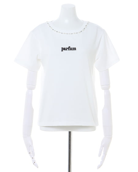 INGNI（イング） パール付刺しゅうロゴTシャツ ｵﾌﾎﾜｲﾄ