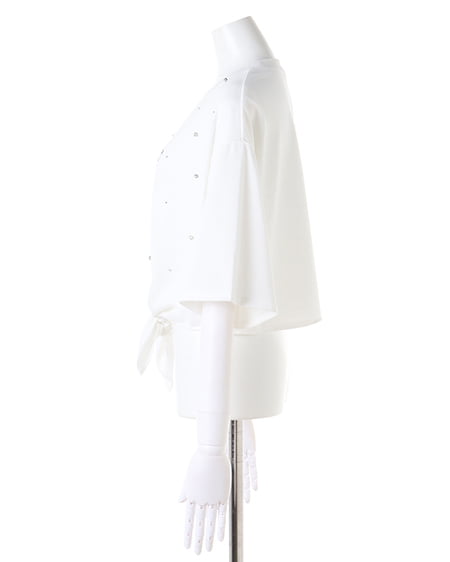 INGNI(イング) 裾結びラインストーン付ロゴTシャツ オフホワイト