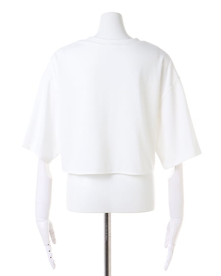 INGNI(イング) 裾結びラインストーン付ロゴTシャツ オフホワイト