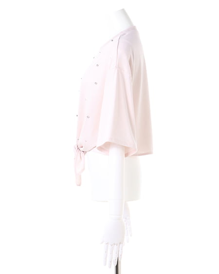 INGNI(イング) 裾結びラインストーン付ロゴTシャツ ライトピンク