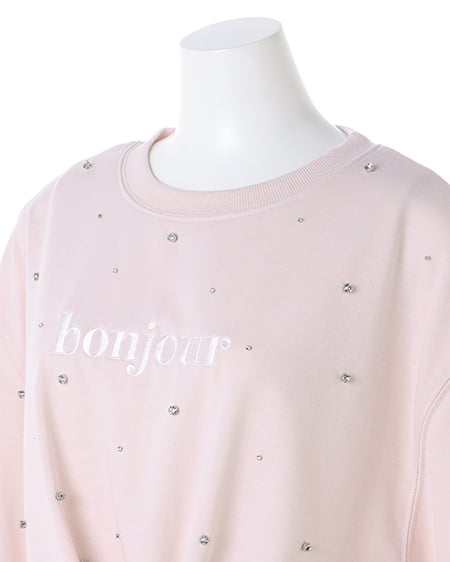 INGNI(イング) 裾結びラインストーン付ロゴTシャツ ライトピンク