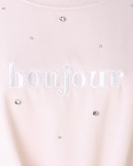 INGNI(イング) 裾結びラインストーン付ロゴTシャツ ライトピンク