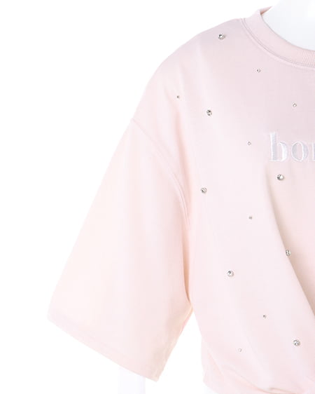 INGNI(イング) 裾結びラインストーン付ロゴTシャツ ライトピンク