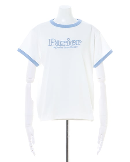 INGNI(イング) ふくれ刺しゅうリンガーTシャツ オフホワイト/ブルー