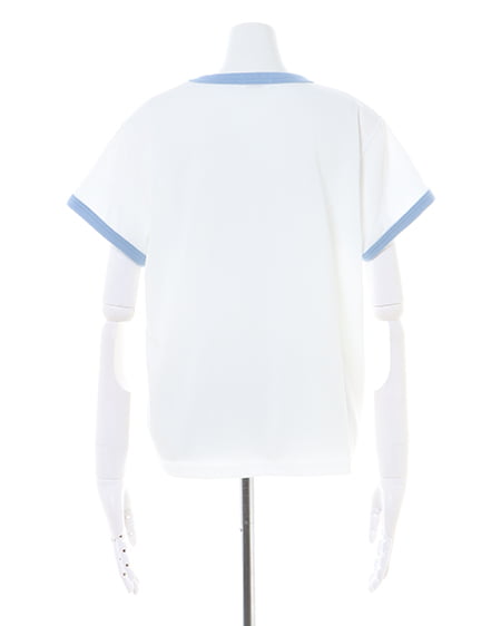 INGNI(イング) ふくれ刺しゅうリンガーTシャツ オフホワイト/ブルー