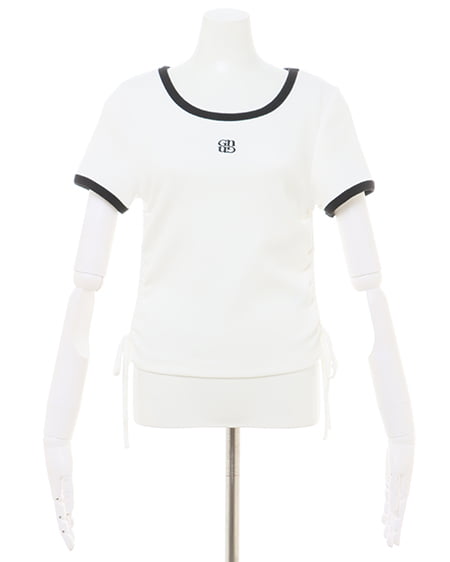 INGNI（イング） 胸刺しゅうロゴサイドギャザーリブTシャツ ｵﾌﾎﾜｲﾄ/A