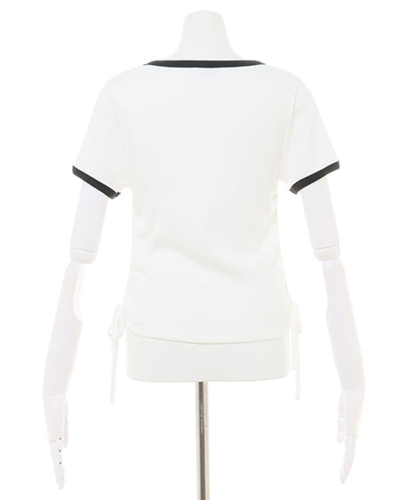 INGNI（イング） 胸刺しゅうロゴサイドギャザーリブTシャツ ｵﾌﾎﾜｲﾄ/A