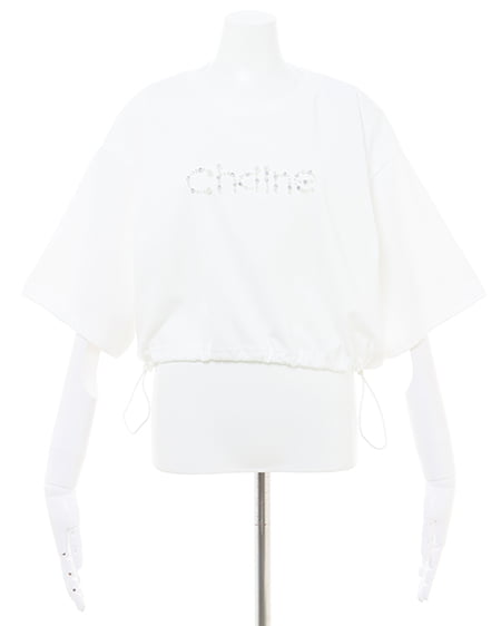 INGNI（イング） 裾ドロストパールビジューロゴTシャツ ｵﾌﾎﾜｲﾄ