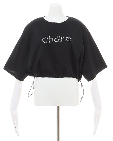 INGNI（イング） 裾ドロストパールビジューロゴTシャツ ｸﾛ