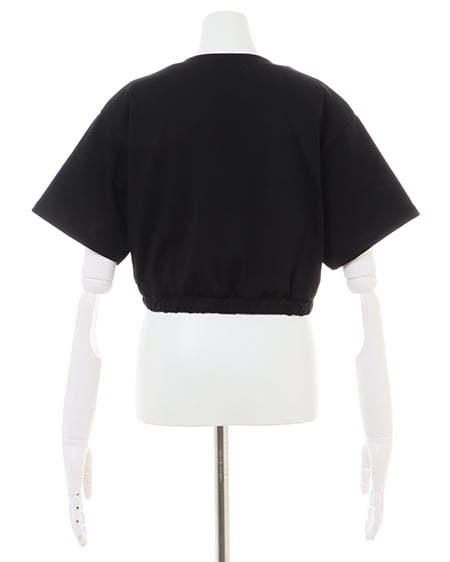 INGNI(イング) 裾ゴムカレッジロゴショート丈Tシャツ クロ/オフホワイト