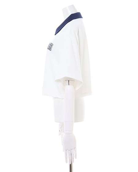 INGNI（イング） ハーフZIP襟配色胸ロゴショート丈Tシャツ ｵﾌﾎﾜｲﾄ