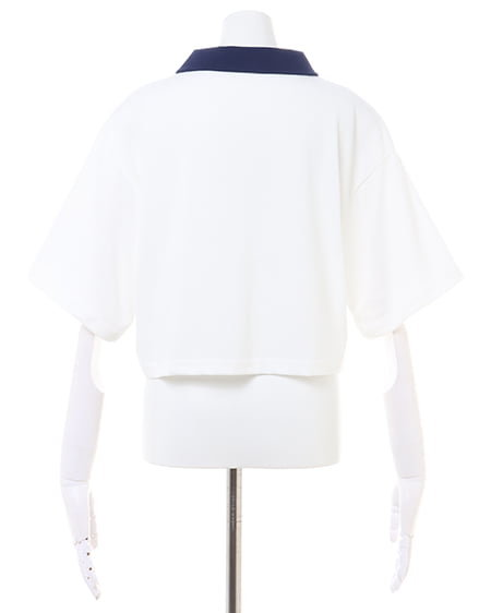 INGNI（イング） ハーフZIP襟配色胸ロゴショート丈Tシャツ ｵﾌﾎﾜｲﾄ