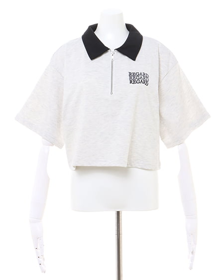 INGNI(イング) ハーフZIP襟配色胸ロゴショート丈Tシャツ オートミール